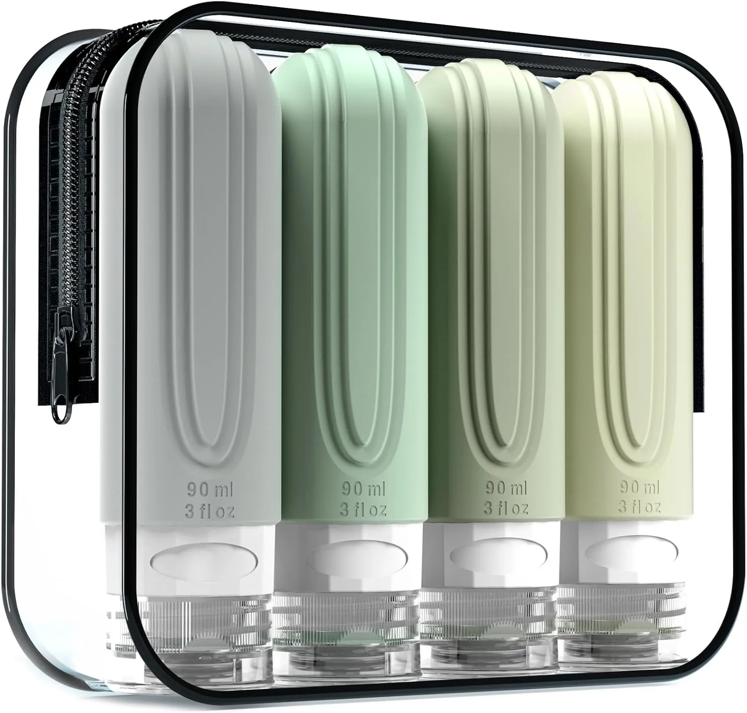 Travel Bottles for Toiletries, Tsa Approved 3oz Travel Size Containers BPA Free Leak Proof Refillable Liquid Silicone Squeezable Travel Accessories for Shampoo Conditioner Lotion (4 Pack)