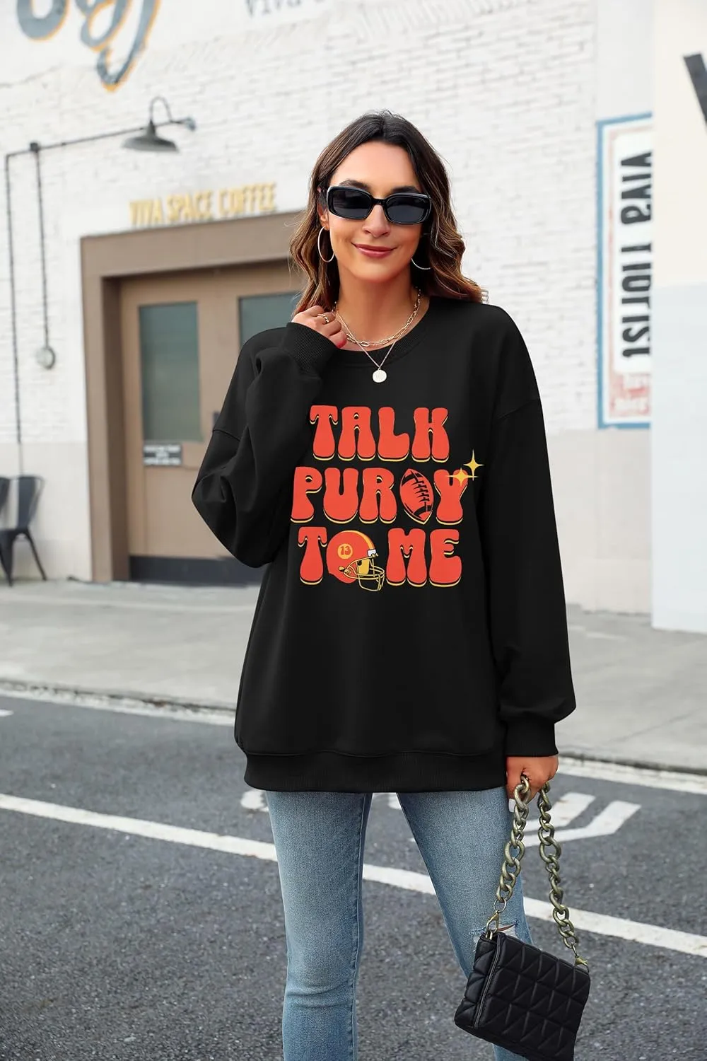 UNIQUEONE Game Day Sweatshirt Women Football Sweatshirts Football Mom Hoodie Touchdown Shirt Casual Crewneck Pullover
