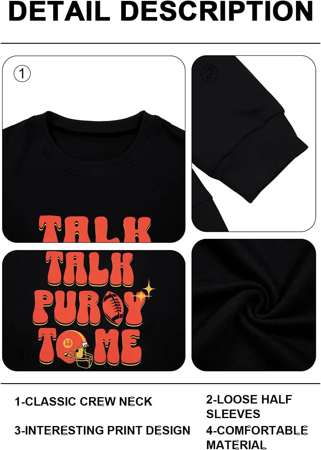 UNIQUEONE Game Day Sweatshirt Women Football Sweatshirts Football Mom Hoodie Touchdown Shirt Casual Crewneck Pullover