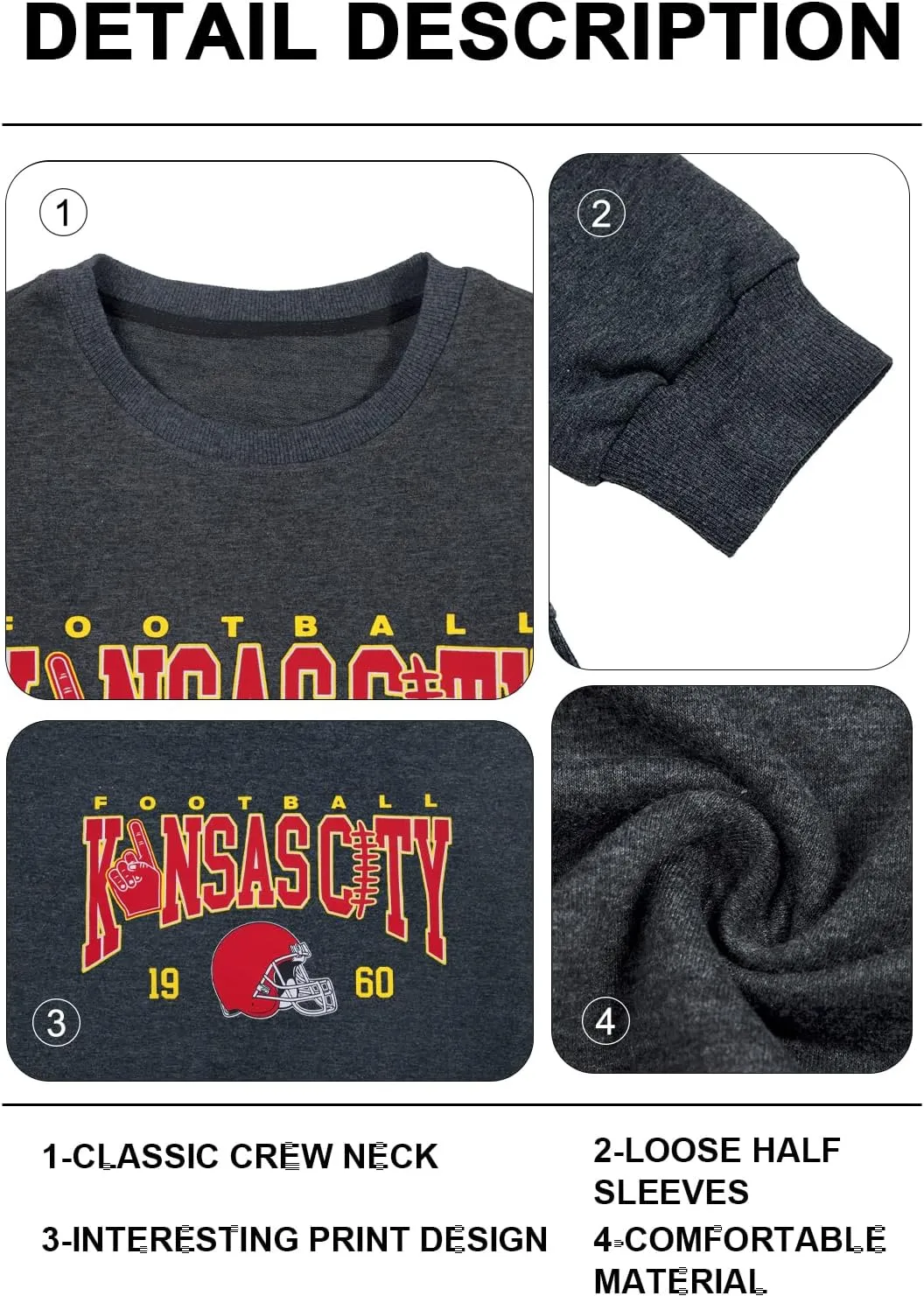 UNIQUEONE Game Day Sweatshirt Women Football Sweatshirts Football Mom Hoodie Touchdown Shirt Casual Crewneck Pullover