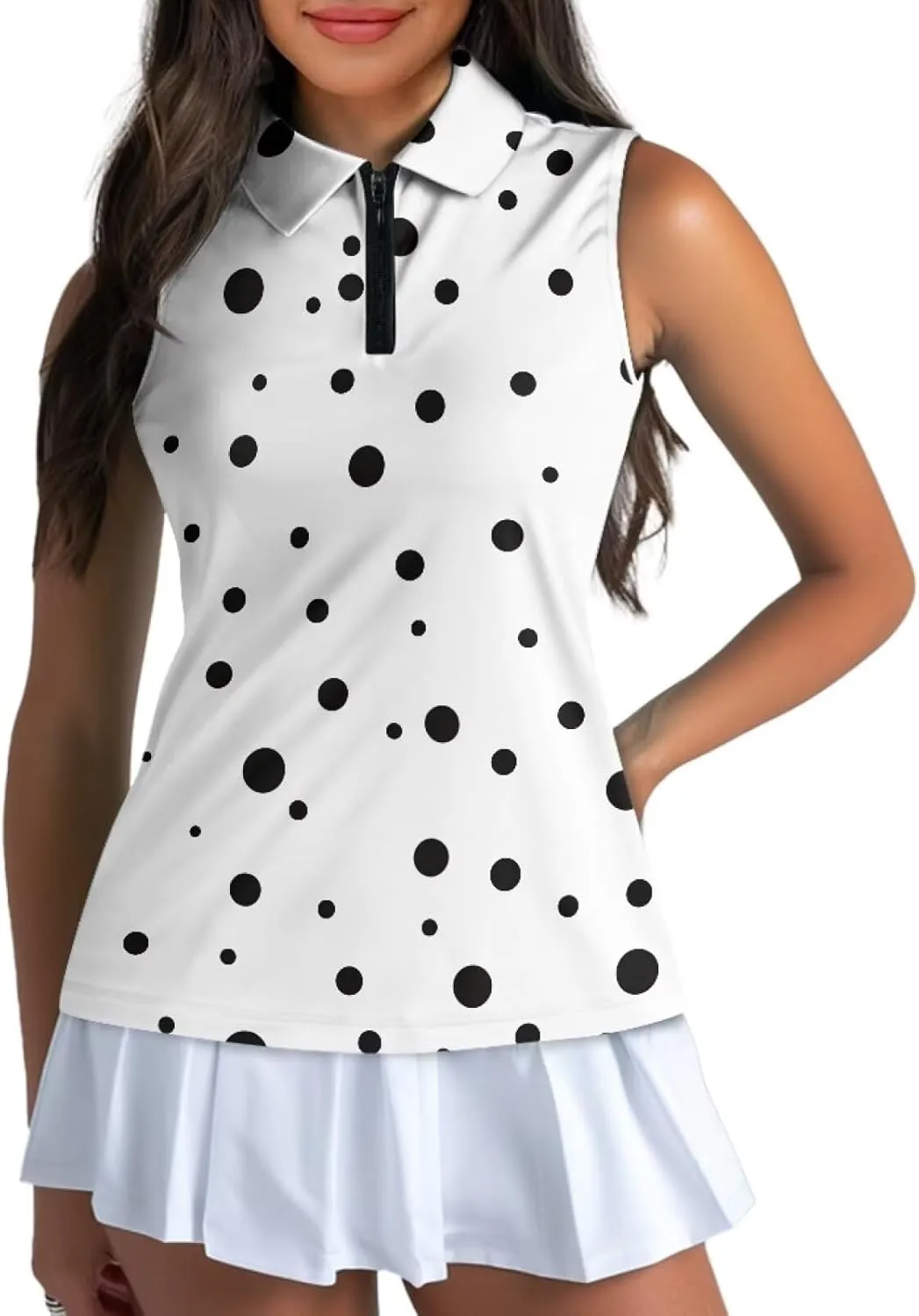 Women's Sleeveless Golf Shirts Quick Dry Summer Slim Athletic Tennis T Shirt Zip Up Lightweight Workout Tank Tops