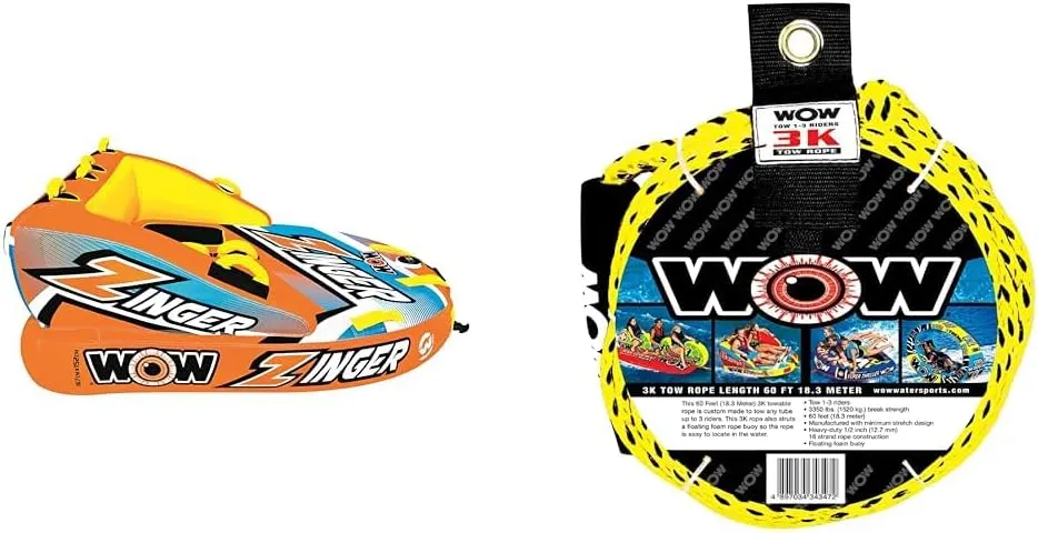 Wow Sports  Zinger Towable Tube for Boating  1-2 Person 340 lbs Capacity  Inflatable Boat Tube for Lake Sports  Heavy Duty Nylon Cover  Youth & Adults