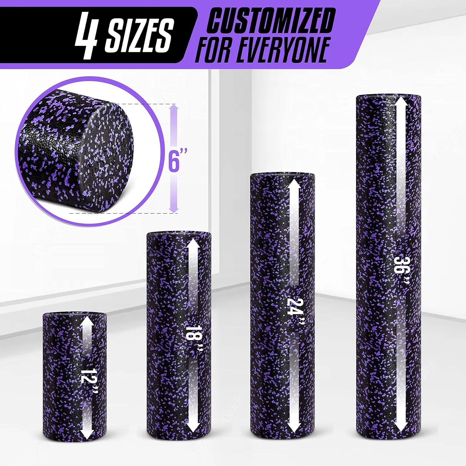 Yes4All High-Density Round Back Roller Foam, Exercise Foam Roller for Yoga, Pilates & Stretching - 12, 18, 24, 36 inch