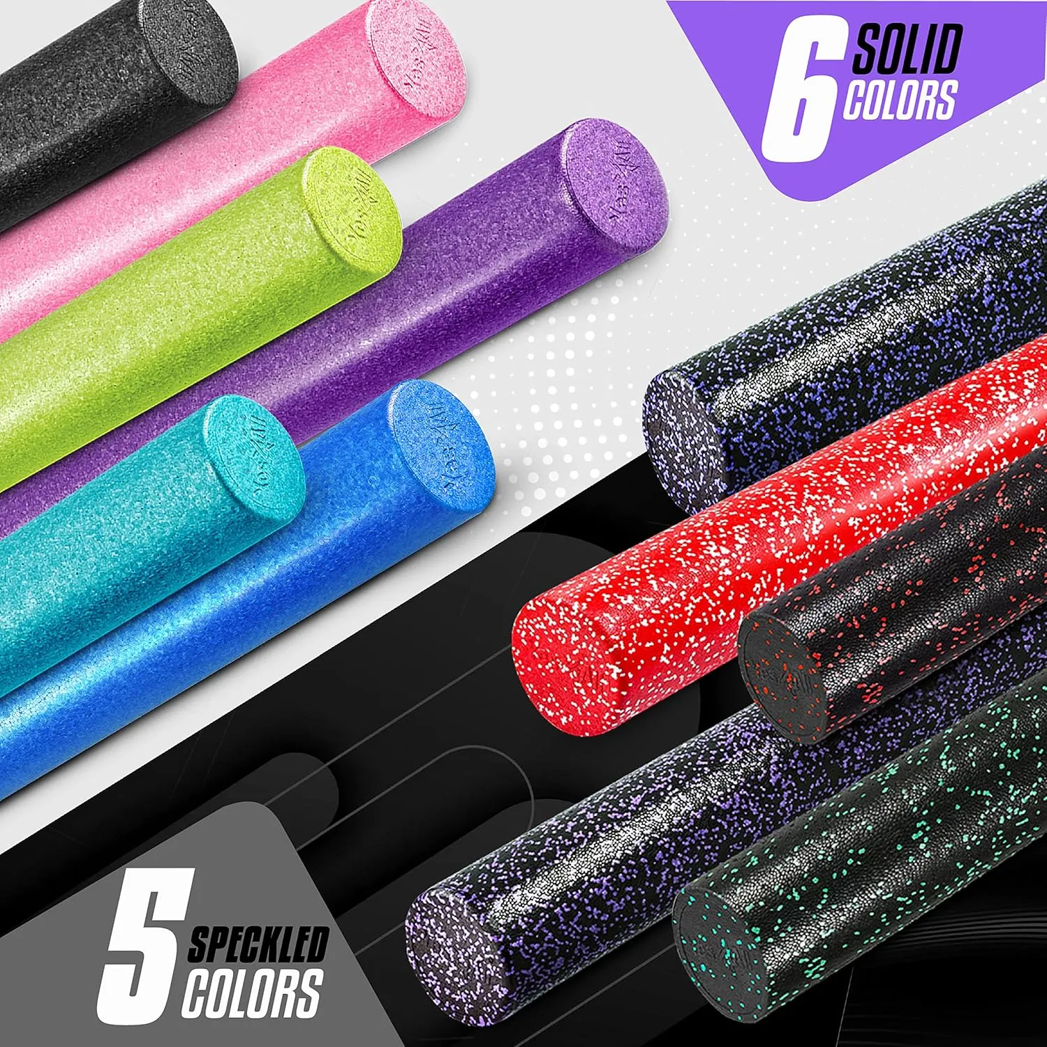 Yes4All High-Density Round Back Roller Foam, Exercise Foam Roller for Yoga, Pilates & Stretching - 12, 18, 24, 36 inch
